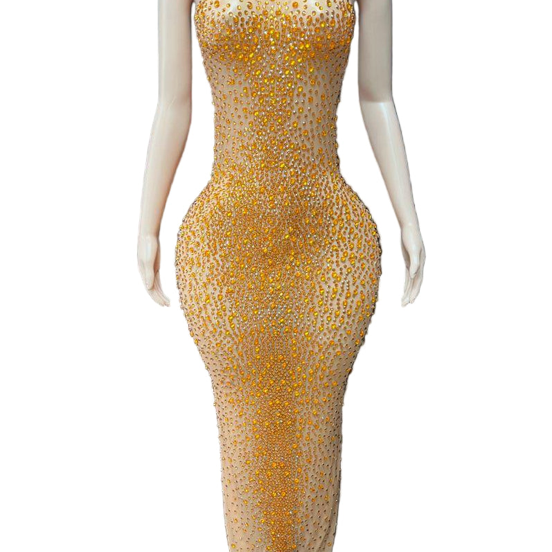 Jessica Bara Salome High Neck Halter Crystal Gown