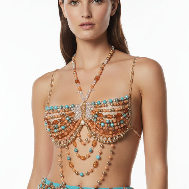 Jessica Bara Arida Chain Crystal Beaded Top
