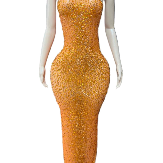 Jessica Bara Salome High Neck Halter Crystal Gown
