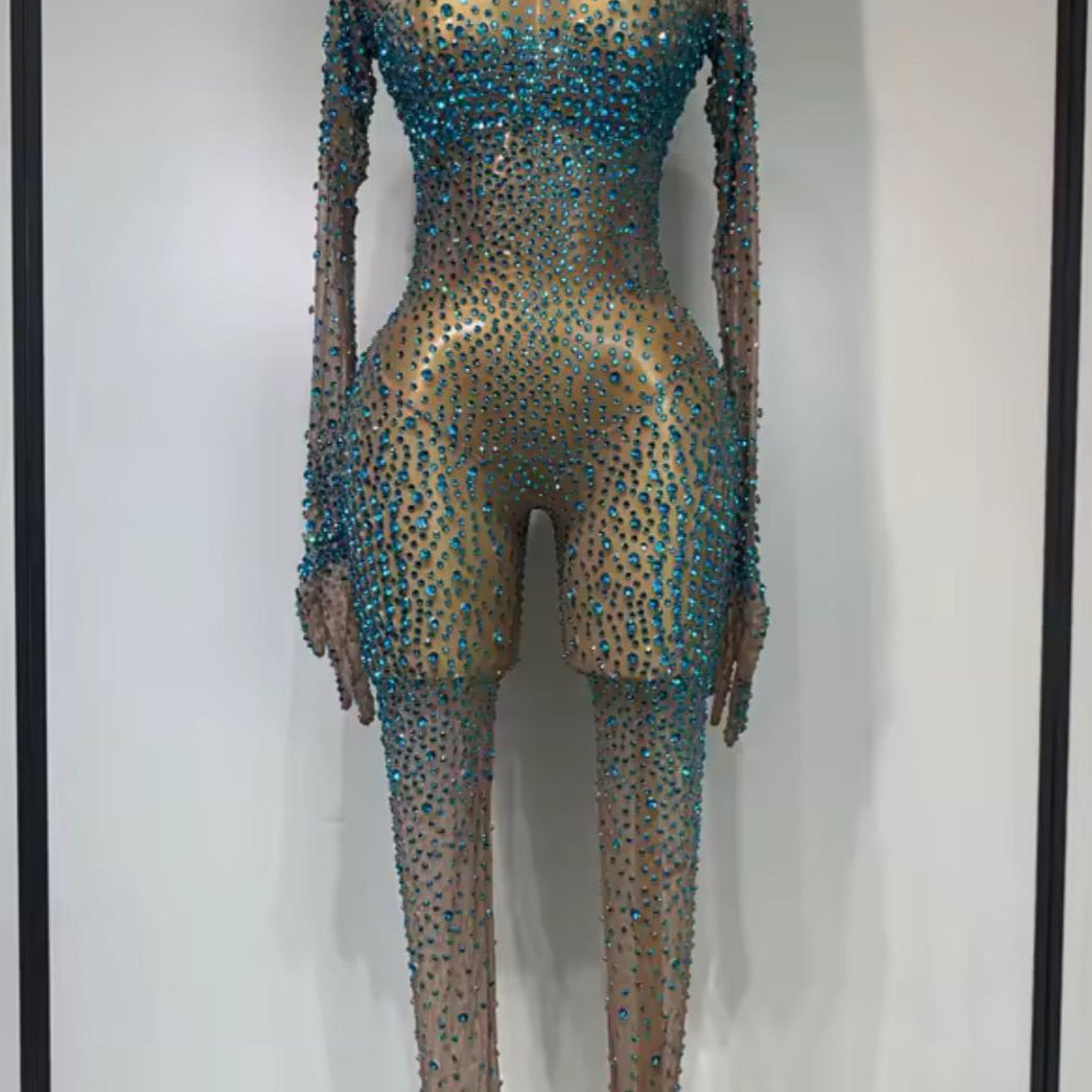 Jessica Bara Reveria Crystal Long Sleeve Jumpsuit