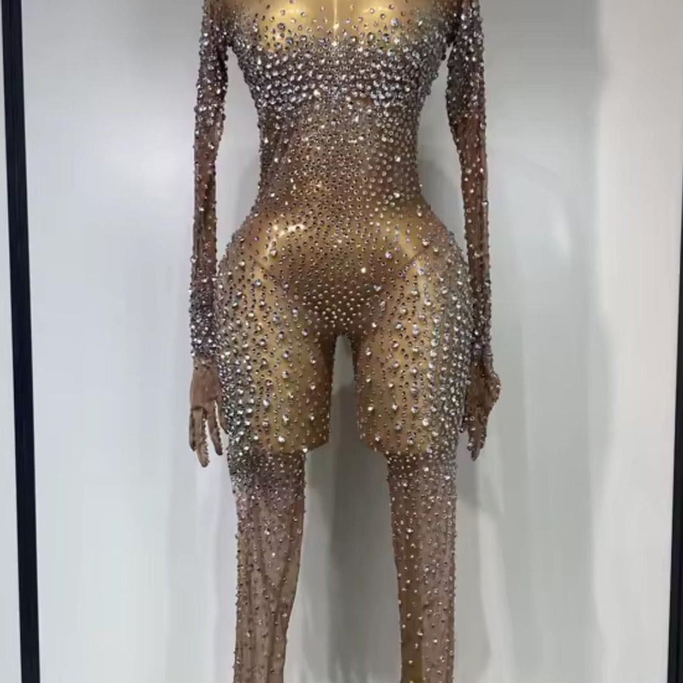 Jessica Bara Reveria Crystal Long Sleeve Jumpsuit