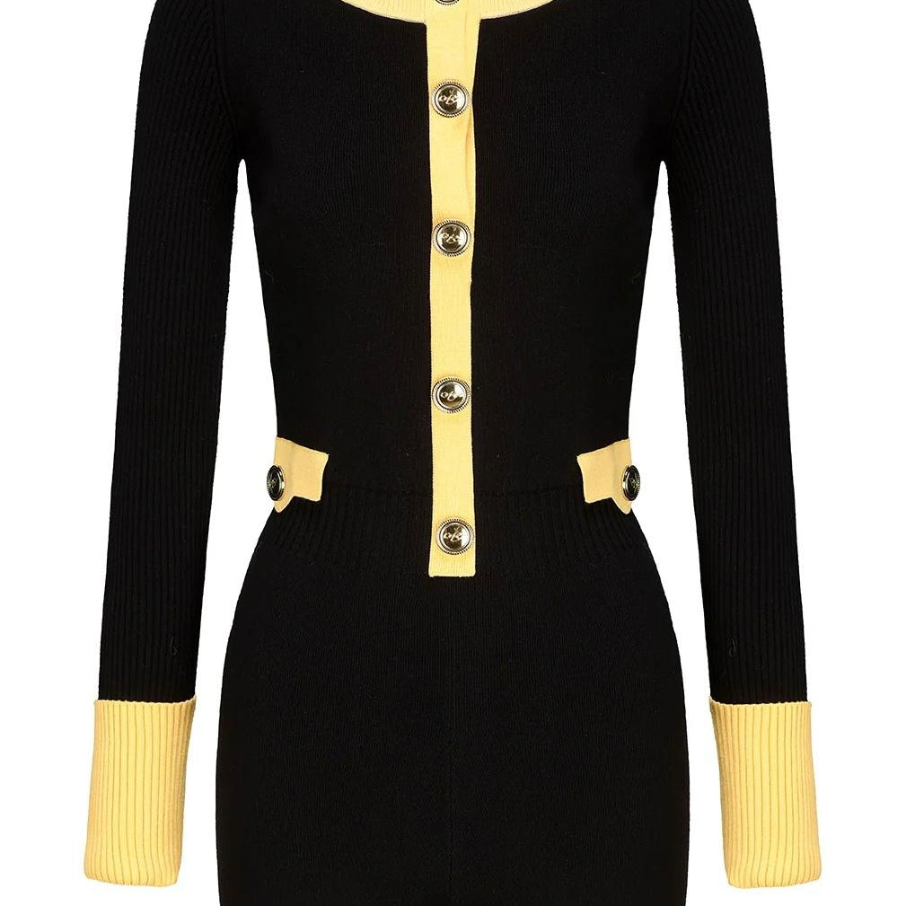 Jessica Bara Malira Gold Button Long Sleeve Romper