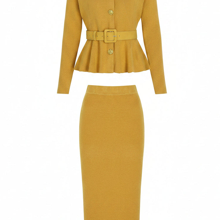 Jessica Bara Isada Long Sleeve Belted Top and Maxi Skirt Two Piece Set