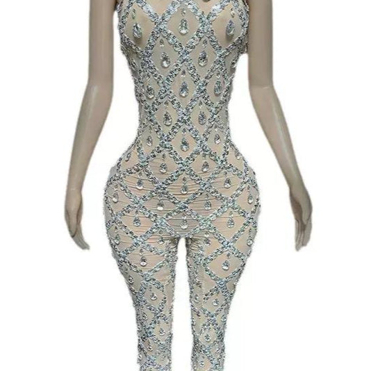 Jessica Bara Jaryan Crystal High Neck Halter Jumpsuit