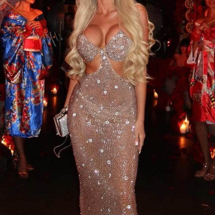 Jessica Bara Ariana Crystal Cut Out Gown