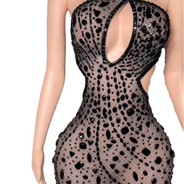 Jessica Bara Merida Crystal Cut Out One Shoulder Mini Dress