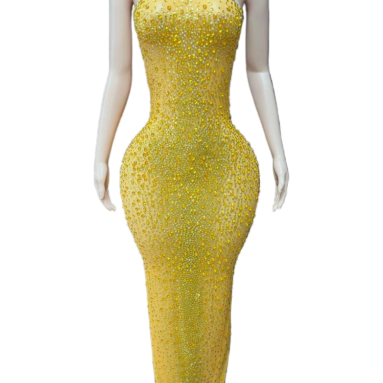 Jessica Bara Salome High Neck Halter Crystal Gown