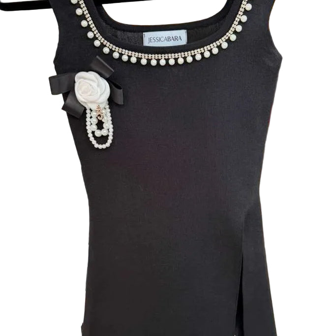 Jessica Bara Reka Pearl Beaded Flower Top