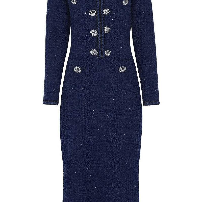 Jessica Bara Melonie Tweed Long Sleeve Maxi Dress