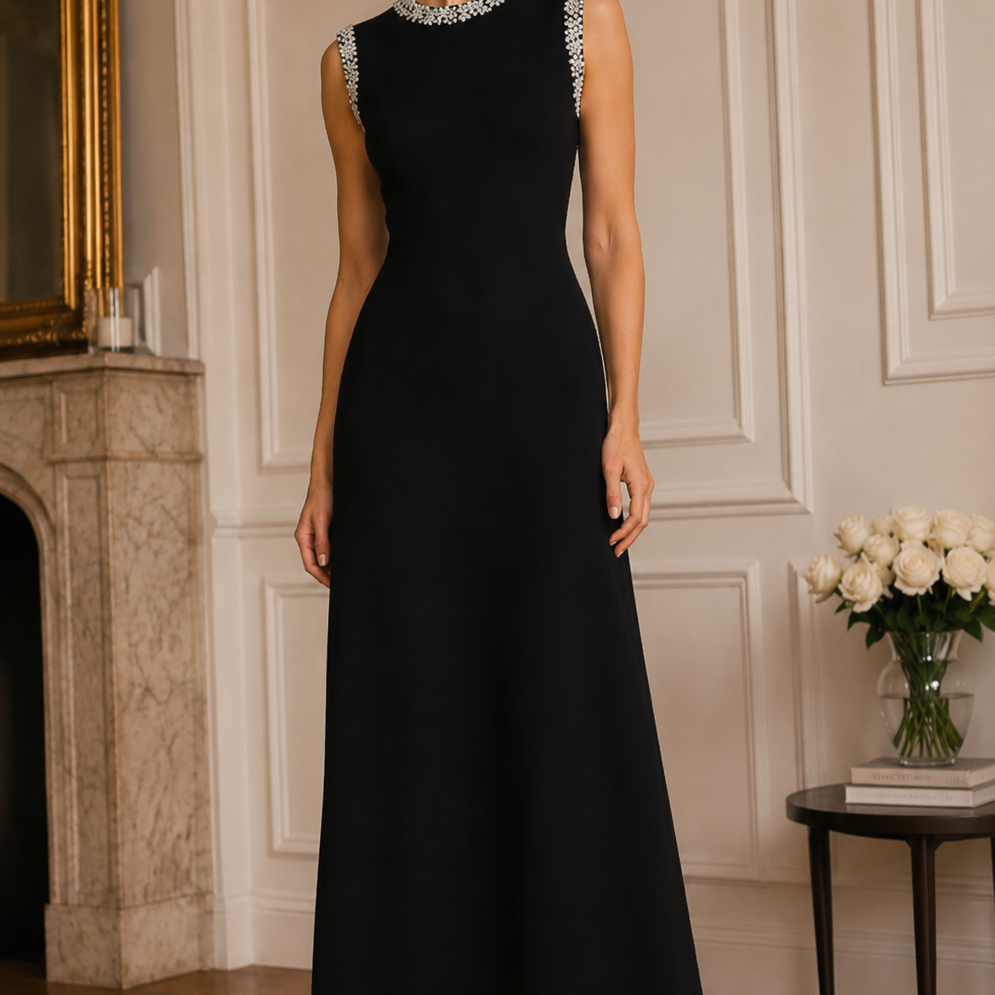 Jessica Bara Reza 2 Pearl Beaded Maxi Dress