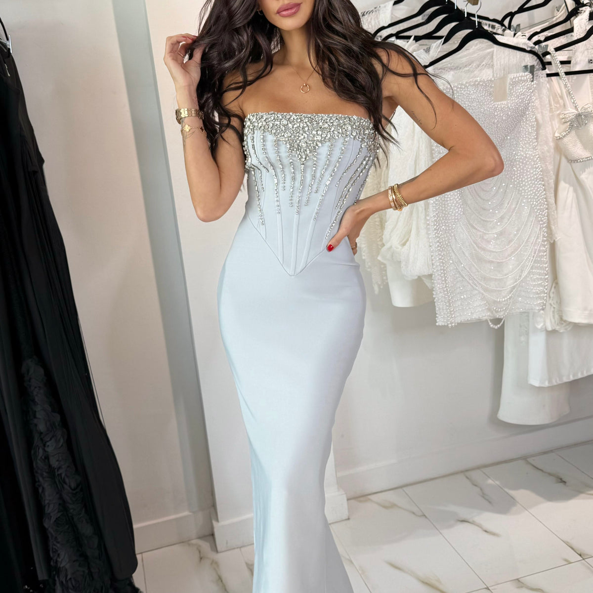 Jessica Bara Lila Crystal Corset Gown