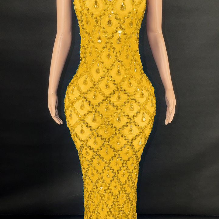 Jessica Bara Yassiera Halter Neck Crystal Gown