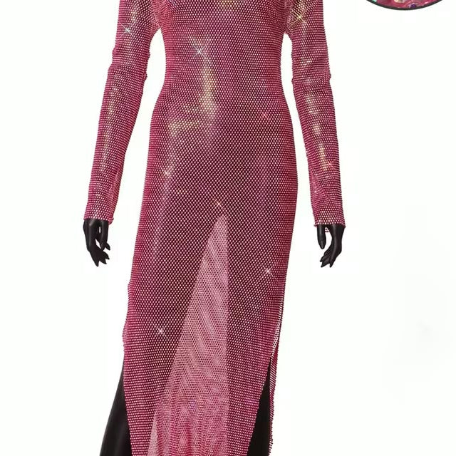 Jessica Bara Avidazel Metallic Glitter Long Sleeve Maxi Dress