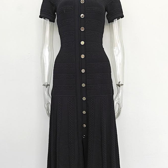 Jessica Bara Teva Gold Button Short Sleeve Maxi Dress