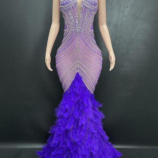 Jessica Bara Hannie Crystal Feather Maxi Dress