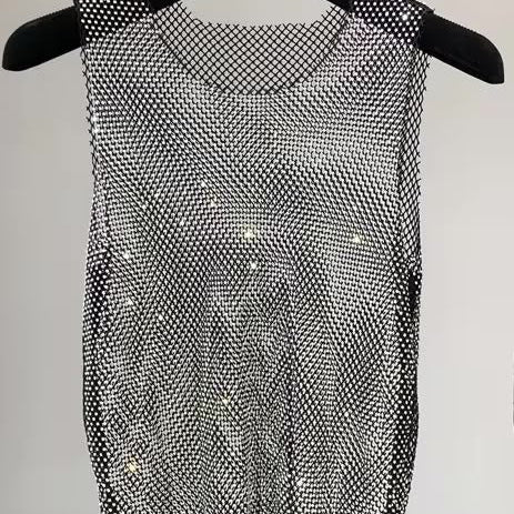 Jessica Bara Sagie Metallic Glitter See Through Top