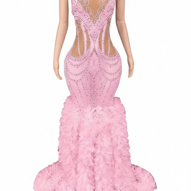 Jessica Bara Haze Crystal High Neck Ruffle Gown