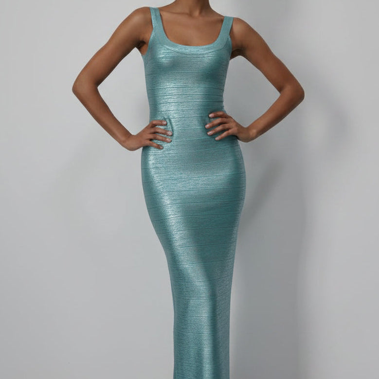 Jessica Bara Akesera Metallic Bodycon Maxi Dress