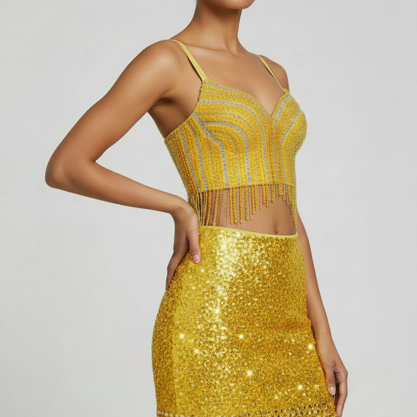 Jessica Bara Reeka Beaded Fringe Top