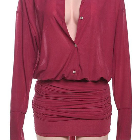 Jessica Bara Era Long Sleeve Button Up Mini Dress