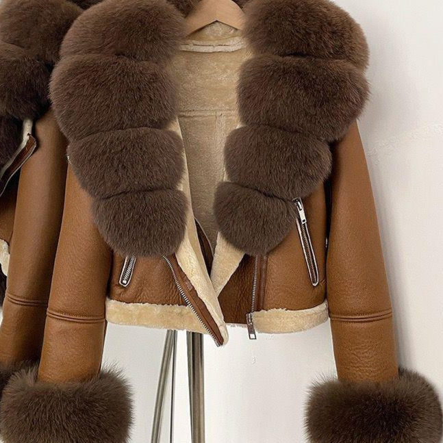 Jessica Bara Carosel Fur Leather Coat