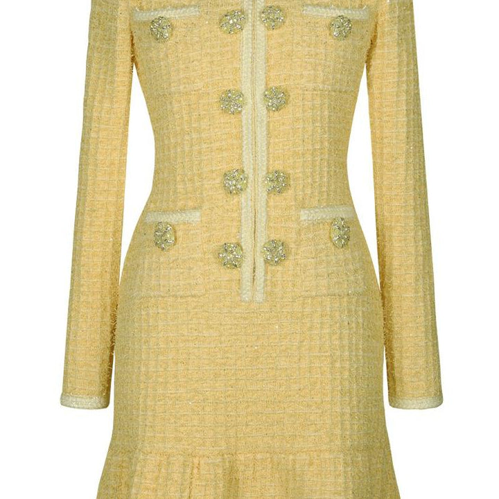 Jessica Bara Aprise Tweed Long Sleeve Mini Dress