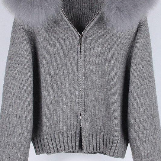 Jessica Bara Rialie Fur Hood Knit Zip Up Sweater