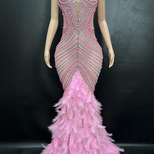 Jessica Bara Hannie Crystal Feather Maxi Dress