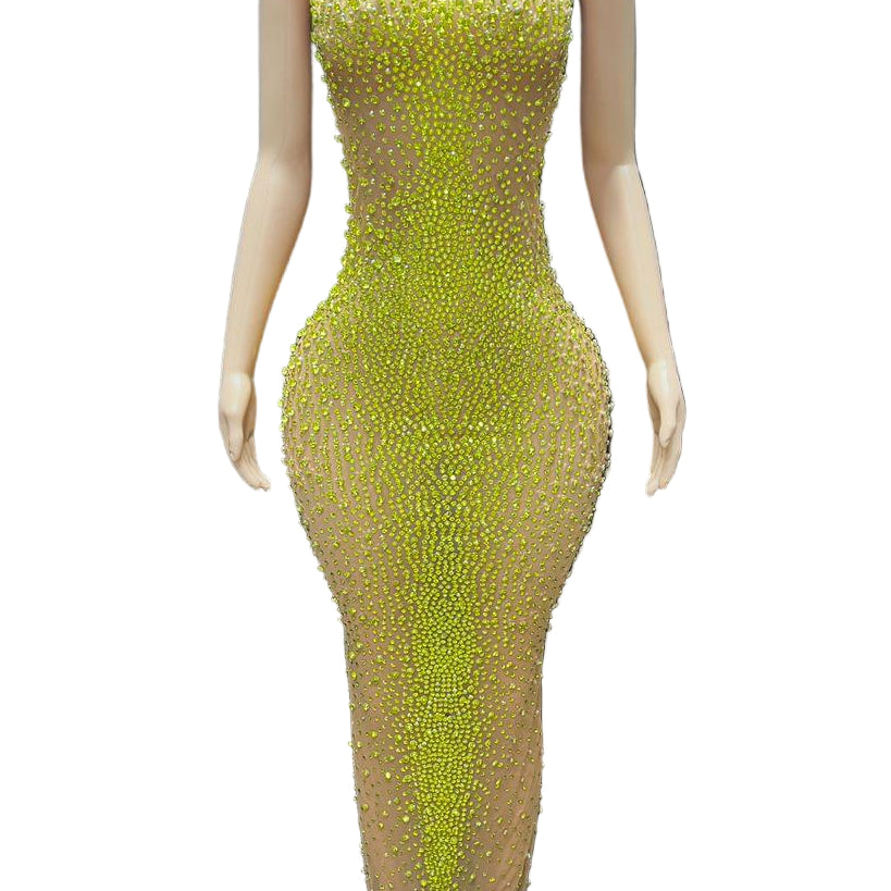 Jessica Bara Salome High Neck Halter Crystal Gown
