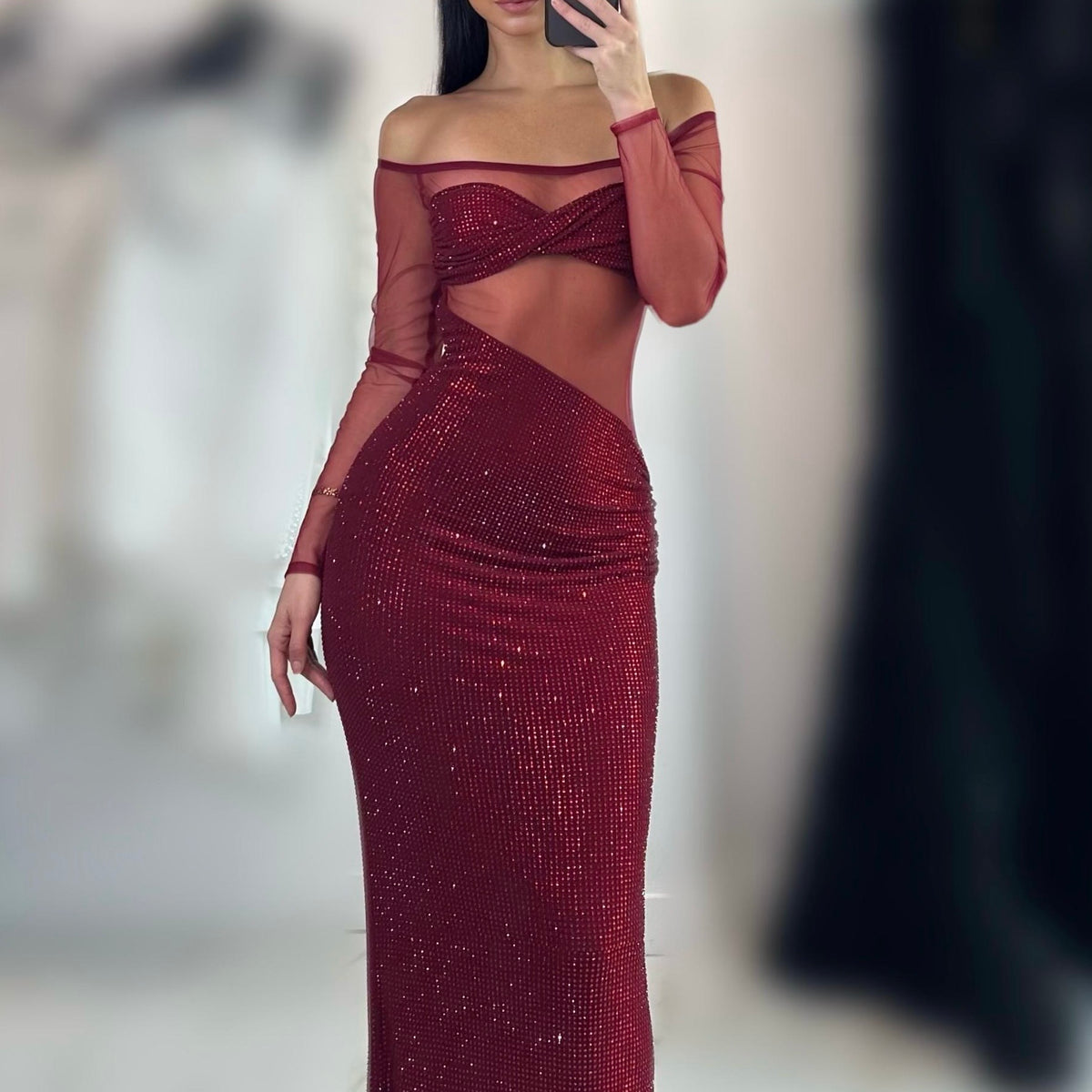 Jessica Bara Tonera Off The Shoulder Cut Out Maxi Dress