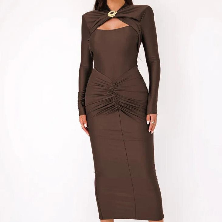 Jessica Bara Umfa Long Sleeve Ruched Maxi Dress