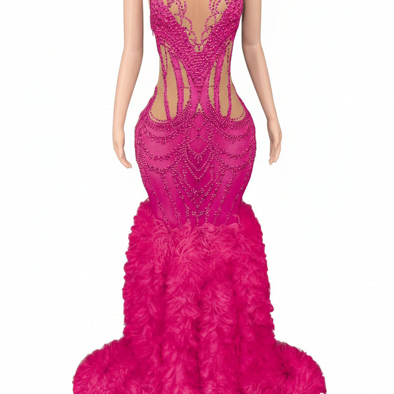 Jessica Bara Haze Crystal High Neck Ruffle Gown