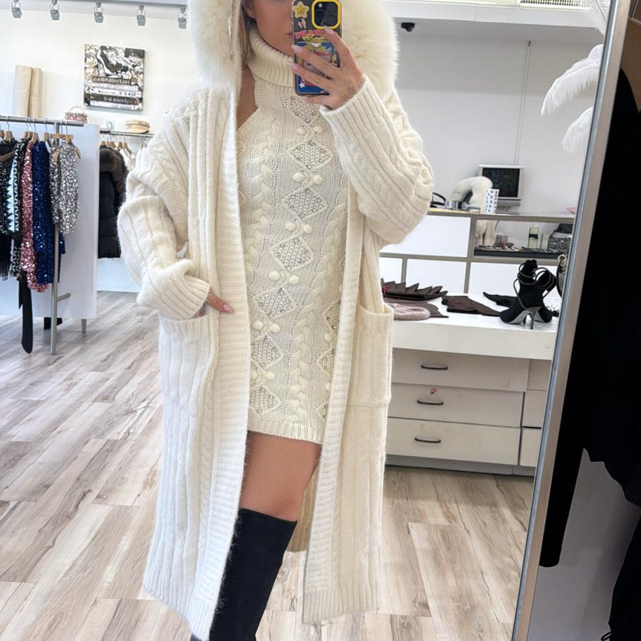Jessica Bara Amea Fur Hooded Long Jacket