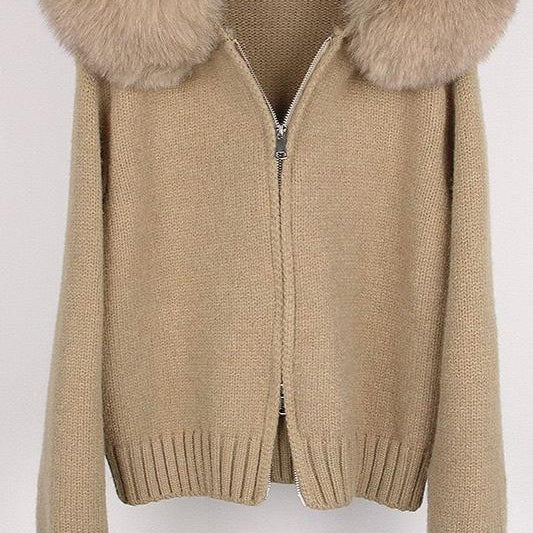 Jessica Bara Rialie Fur Hood Knit Zip Up Sweater