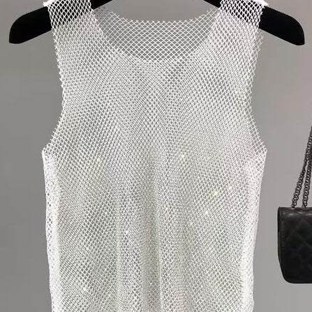 Jessica Bara Sagie Metallic Glitter See Through Top