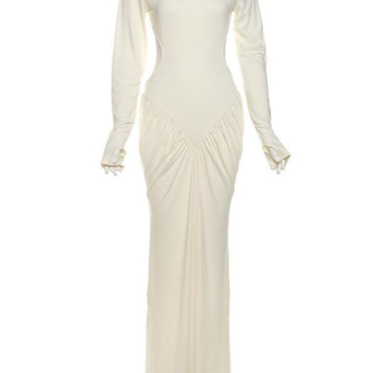 Jessica Bara Andesha Turtleneck Long Sleeve Backless Gown