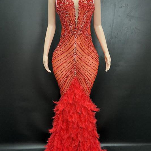 Jessica Bara Hannie Crystal Feather Maxi Dress