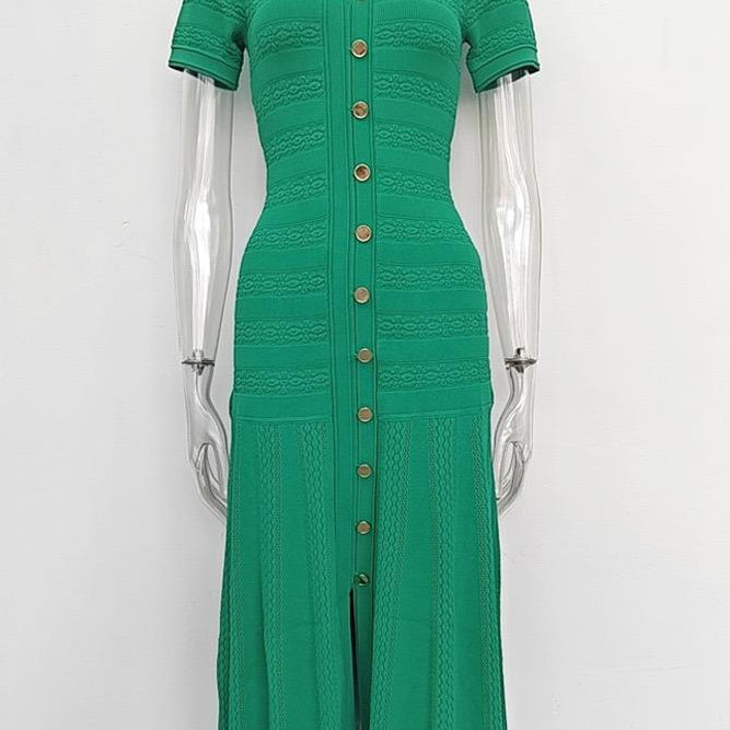 Jessica Bara Teva Gold Button Short Sleeve Maxi Dress