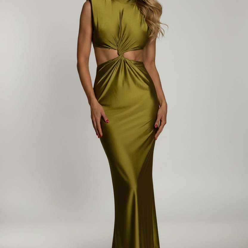 Jessica Bara Mariette High Neck Cut Out Maxi Dress