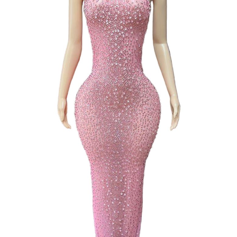 Jessica Bara Salome High Neck Halter Crystal Gown