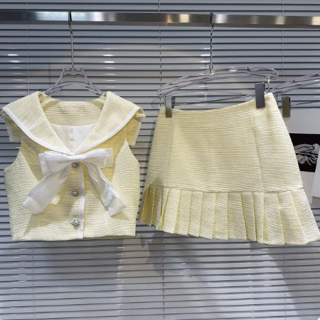 Jessica Bara Tonnie Tweed Bow Top And Mini Skirt Two Piece Set