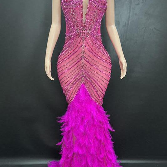 Jessica Bara Hannie Crystal Feather Maxi Dress