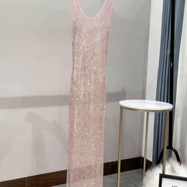 Jessica Bara Amelia Metallic Glitter See Through Maxi Dress