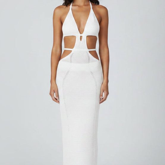 Jessica Bara Katana Crochet Halter Cut Out Maxi Dress
