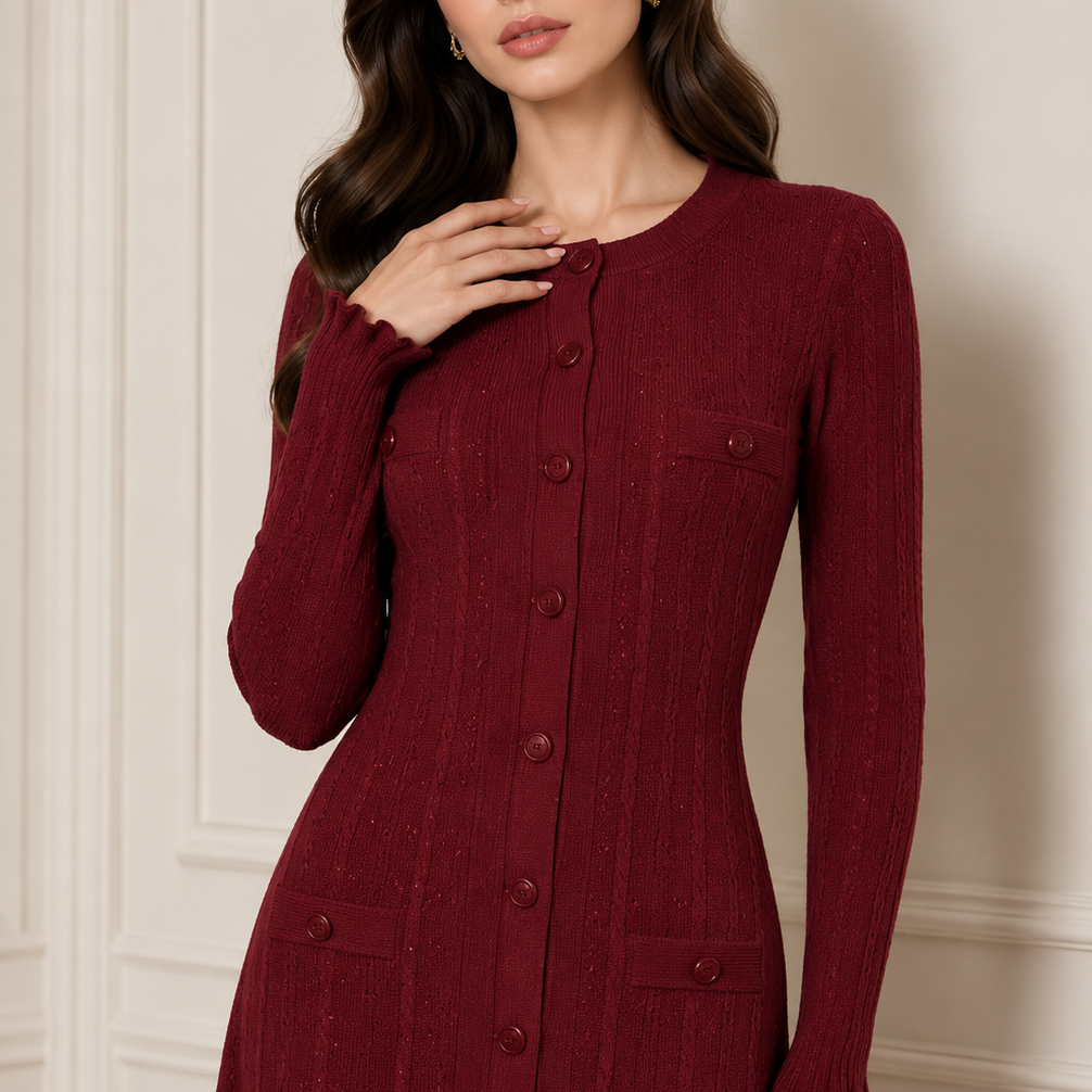 Jessica Bara Sesie Long Sleeve Knit Maxi Dress