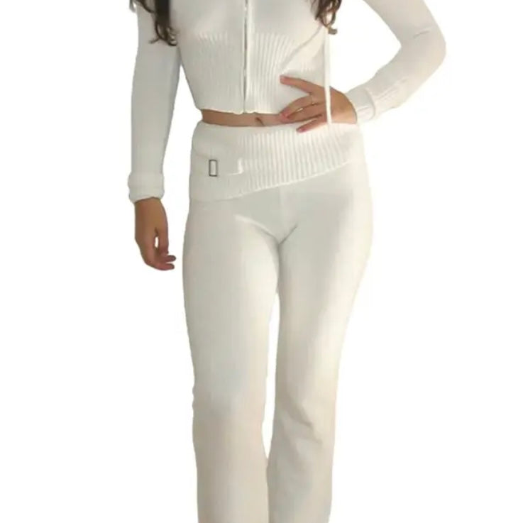 Jessica Bara Brogan Knit Zip Up Hoddie and Pant Two Piece Set