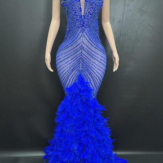 Jessica Bara Hannie Crystal Feather Maxi Dress