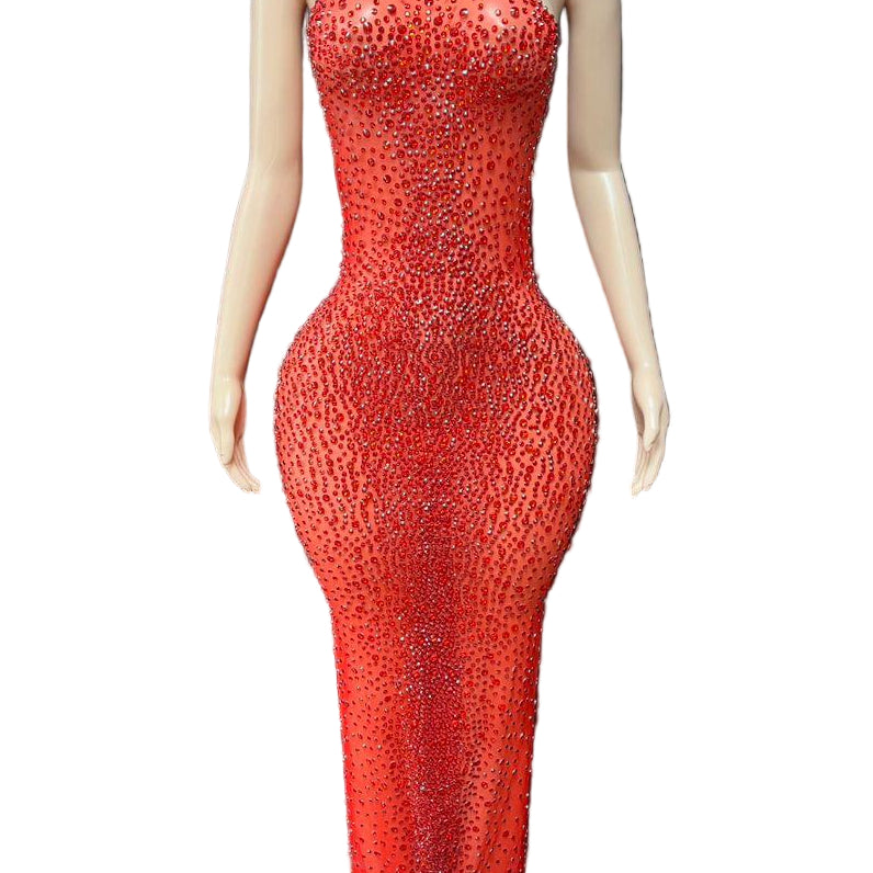 Jessica Bara Salome High Neck Halter Crystal Gown