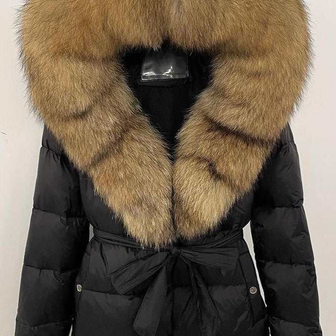 Jessica Bara Desira Fur Hooded Belted Coat