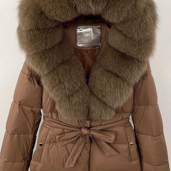 Jessica Bara Desira Fur Hooded Belted Coat